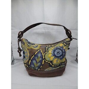 Fossil Floral Canvas/ Leather Shoulder Bag 14x11x4